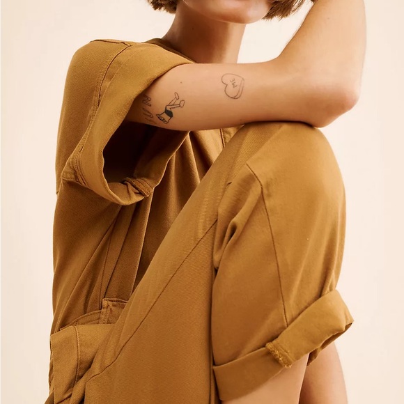 Anthropologie Tan Short-Sleeve Jumpsuit - Picture 2 of 4